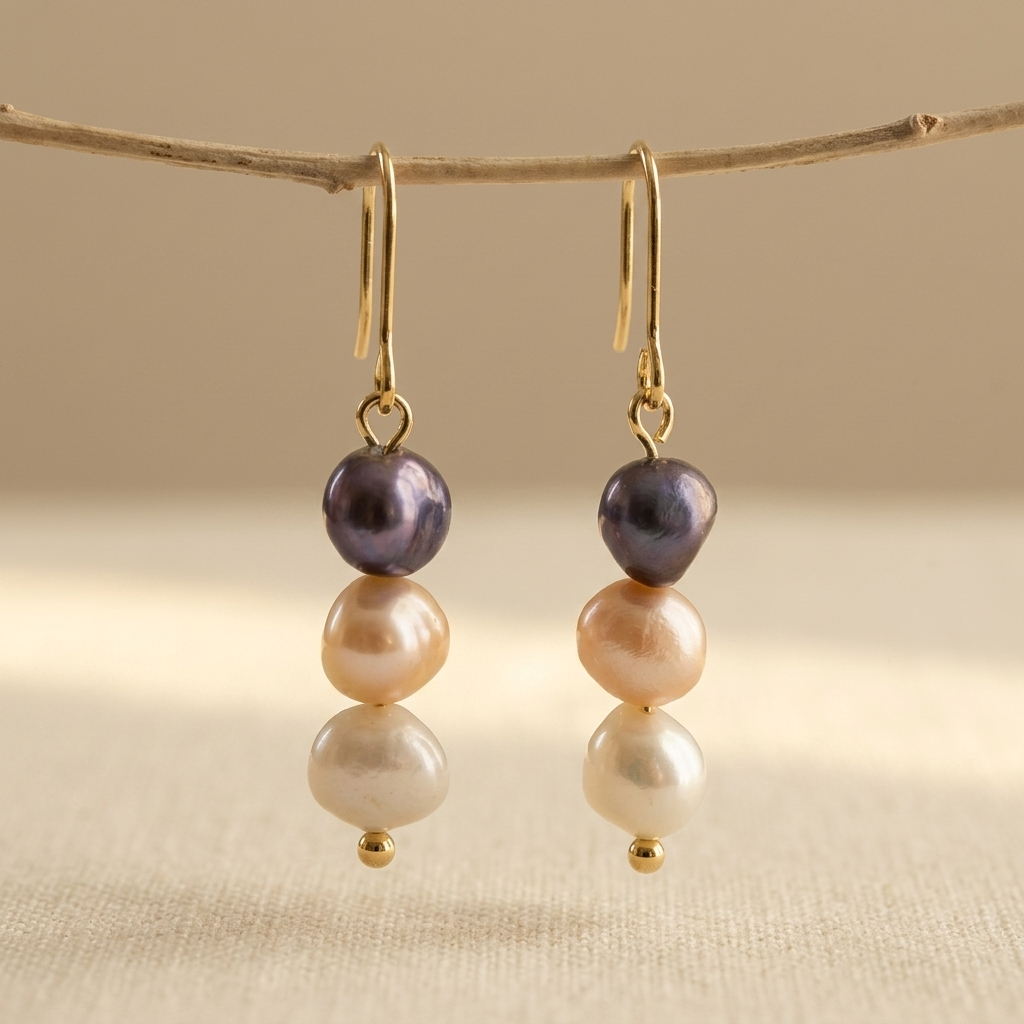 PENDIENTES TRICOLORE EAU DOUCE PERLA