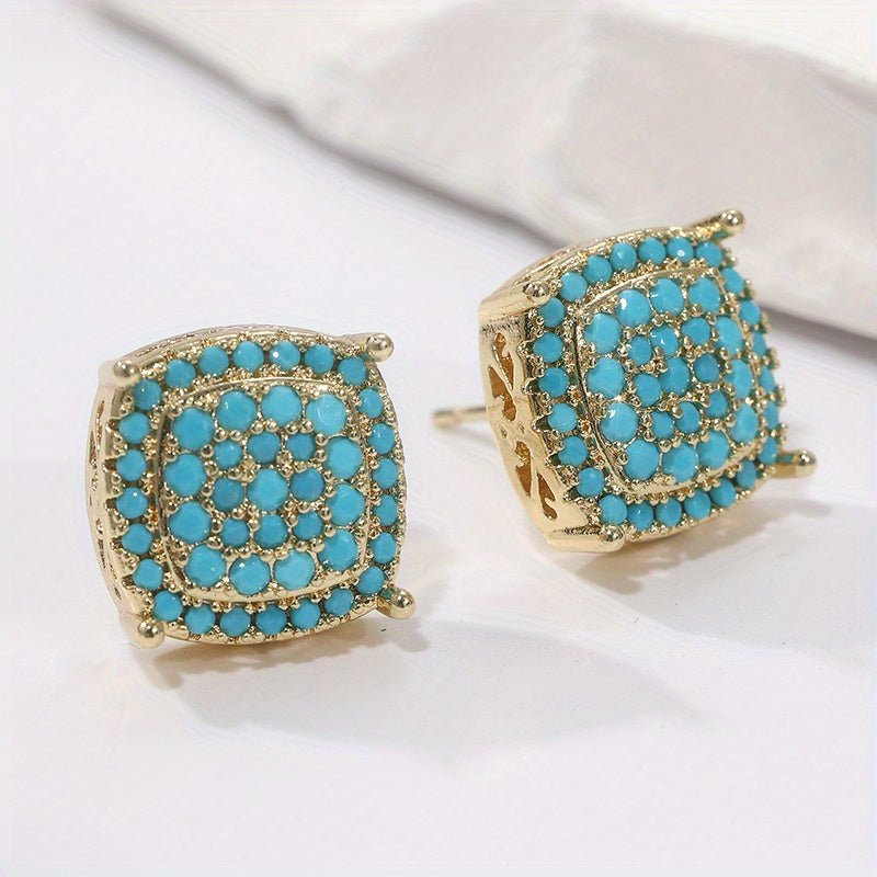 BOUCLES D'OREILLES PUCES TURQUOISE CARRÉE