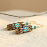 PENDIENTES TURQUESA MOSAÏQUE PERLA COLGANTE BOHEMIO VINTAGE STYLE