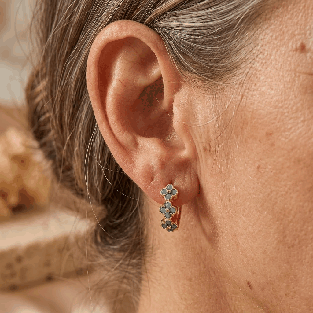 PENDIENTES CLÁSICO TURQUESA FLOR PLAQUÉ ORO ARO