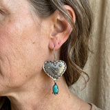 PENDIENTES ARTISANAL FAIT MAIN TURQUESA PLATEADO CORAZÓN COLGANTE FAIT MAIN