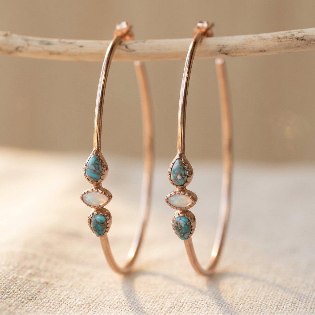 PENDIENTES TURQUESA FAIT MAIN BOHEMIO ARO PIERRE