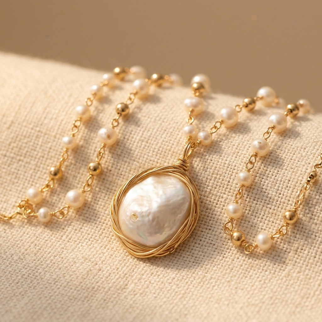 COLLAR BAROQUE PERLA ORO COLGANTE