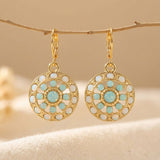 PENDIENTES VINTAGE TURQUESA ORO MANDALA GÉOMÉTRIQUE
