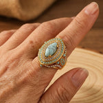 BOHEMIO VINTAGE CON SINTÉTICO GEMMES TURQUESA LUJO ANILLO