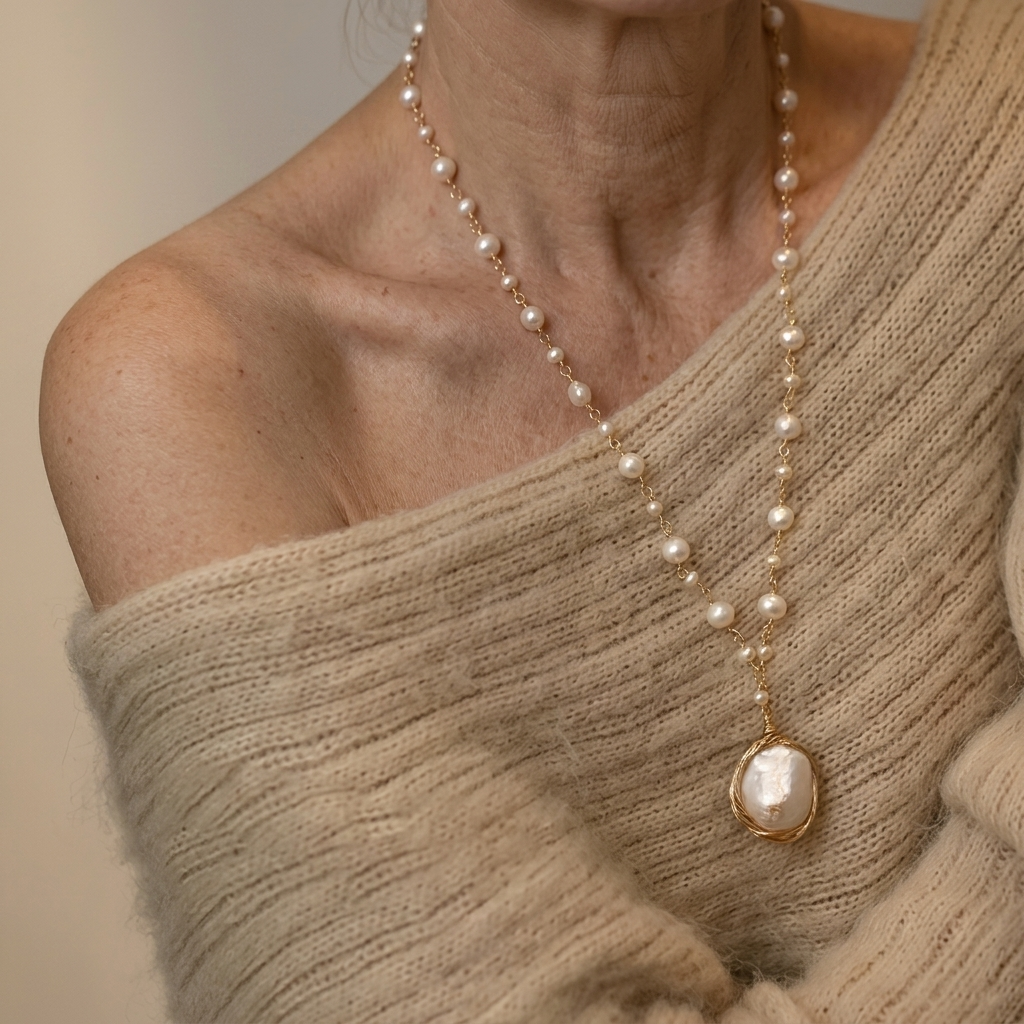 COLLAR BAROQUE PERLA ORO COLGANTE