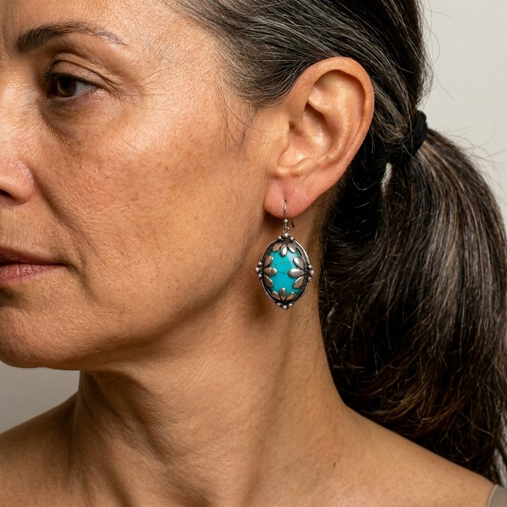 ELEGANTE BOHEMIO VINTAGE TURQUESA ÓVALO CON BLANCO PENDIENTES