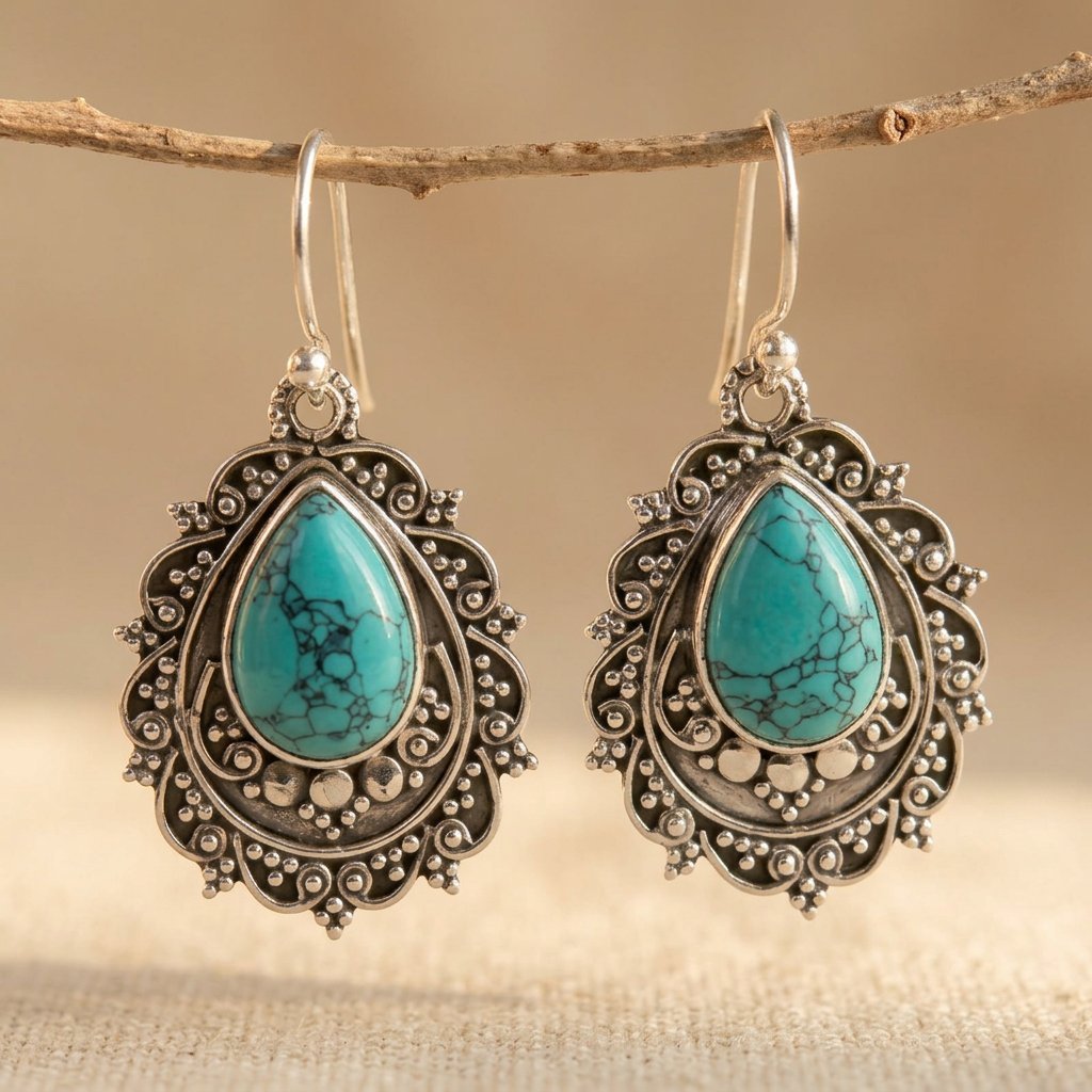 PENDIENTES VINTAGE GOTA TURQUESA COLGANTE