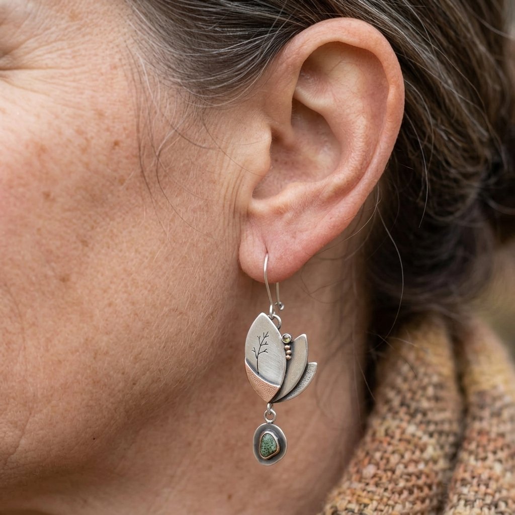 PENDIENTES BOHEMIO PLATEADO IRRÉGULIER TURQUESA GÉOMÉTRIE