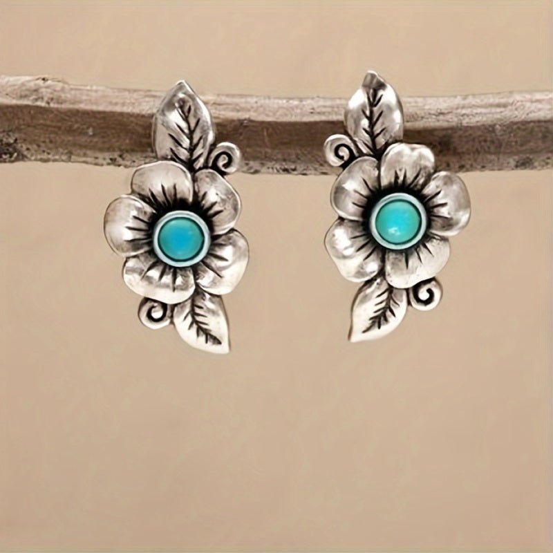 PENDIENTES TURQUESA FLOR FEUILLE VINTAGE STYLE