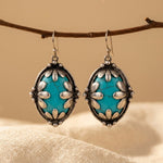 ELEGANTE BOHEMIO VINTAGE TURQUESA ÓVALO CON BLANCO PENDIENTES