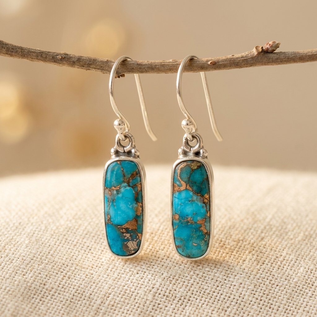 PENDIENTES TURQUESA VINTAGE STYLE RECTANGULAIRE CON RÉSINE