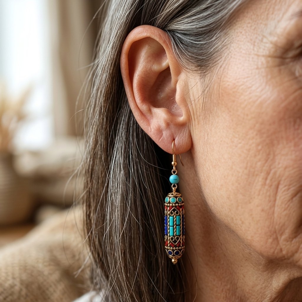 PENDIENTES TURQUESA MOSAÏQUE PERLA COLGANTE BOHEMIO VINTAGE STYLE