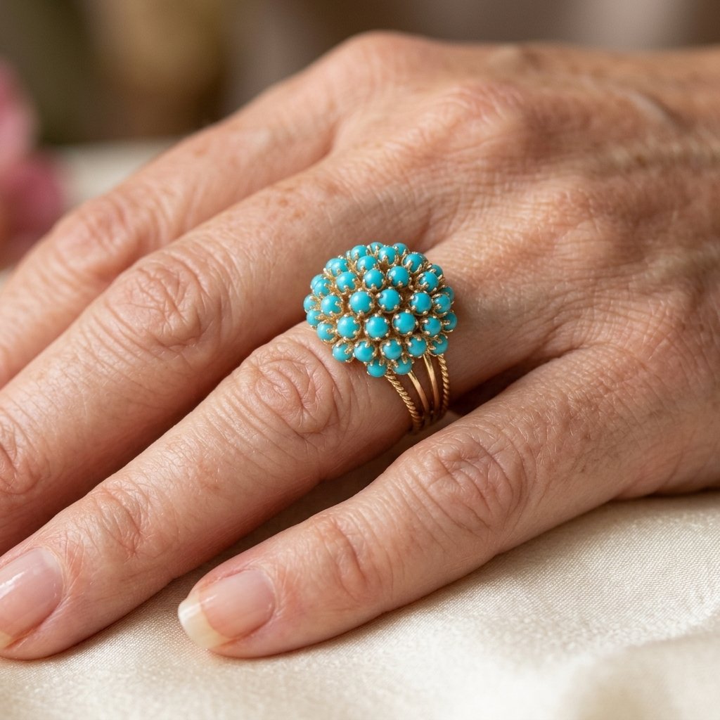ANILLO VINTAGE TURQUESA RACIMO COCKTAIL