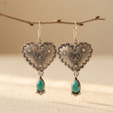 PENDIENTES ARTISANAL FAIT MAIN TURQUESA PLATEADO CORAZÓN COLGANTE FAIT MAIN