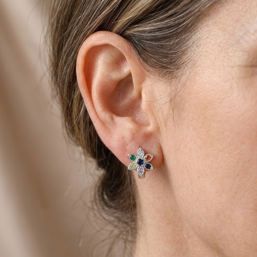 PENDIENTES PERLA CIRCONA FLORAL ARO