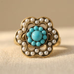 ANILLO TURQUESA Y PERLA FLORAL