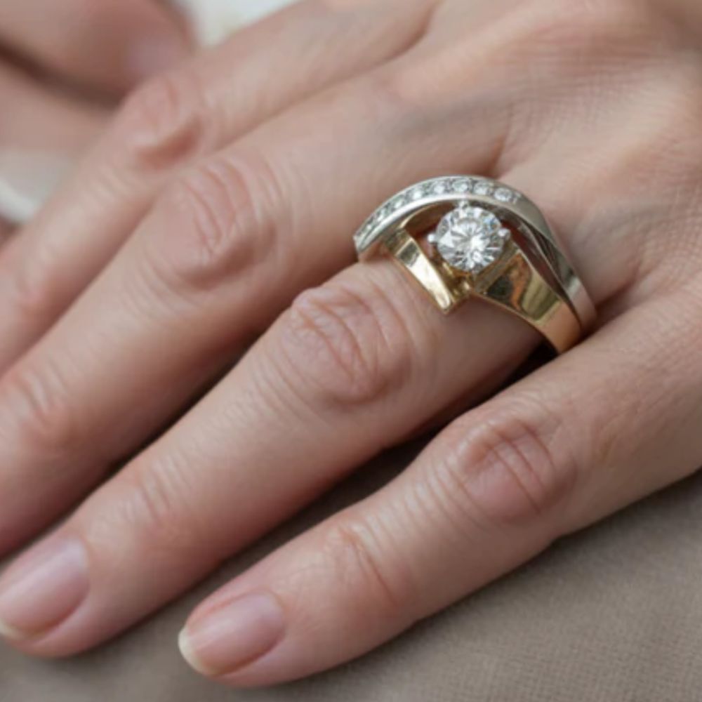 ANILLO VINTAGE IRRÉGULIER ORO & PLATA CIRCONA