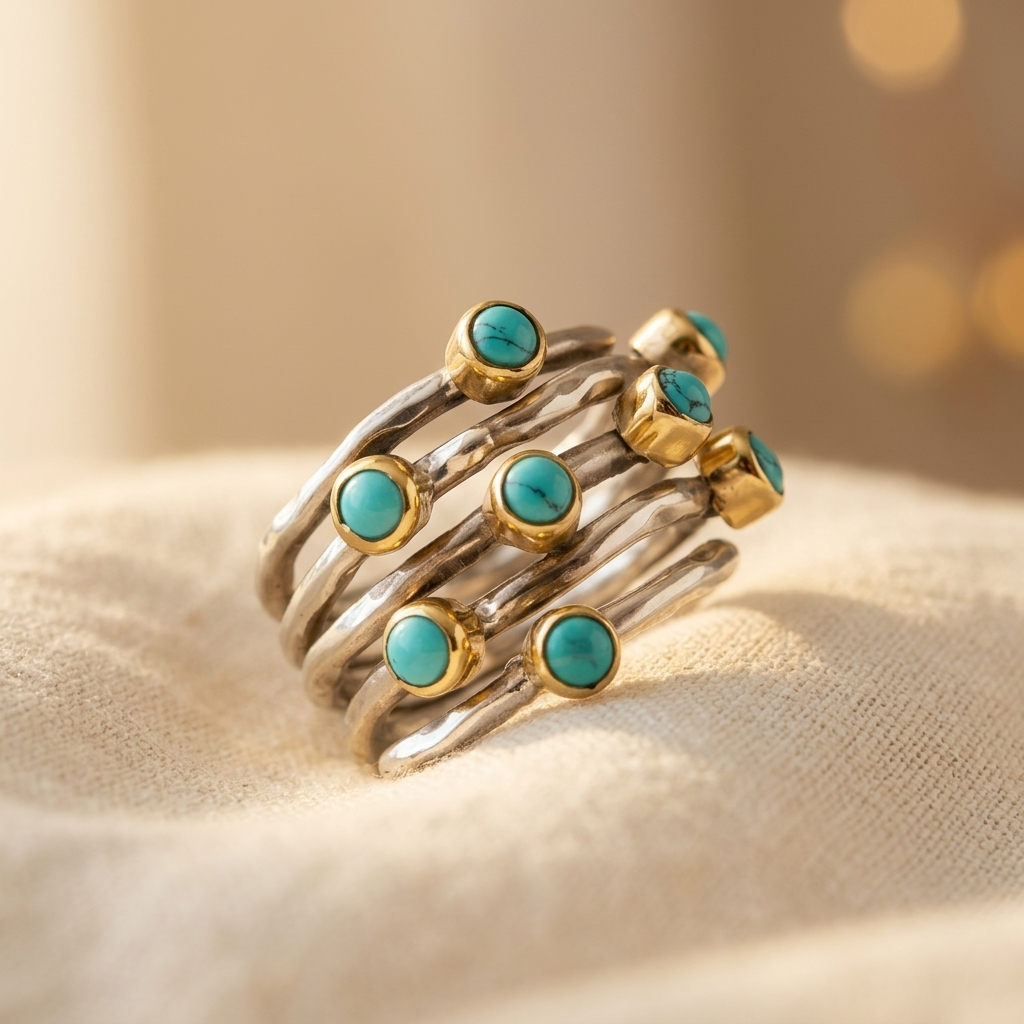 ANILLO VINTAGE GÉOMÉTRIQUE TURQUESA MULTI-SORTIJAS