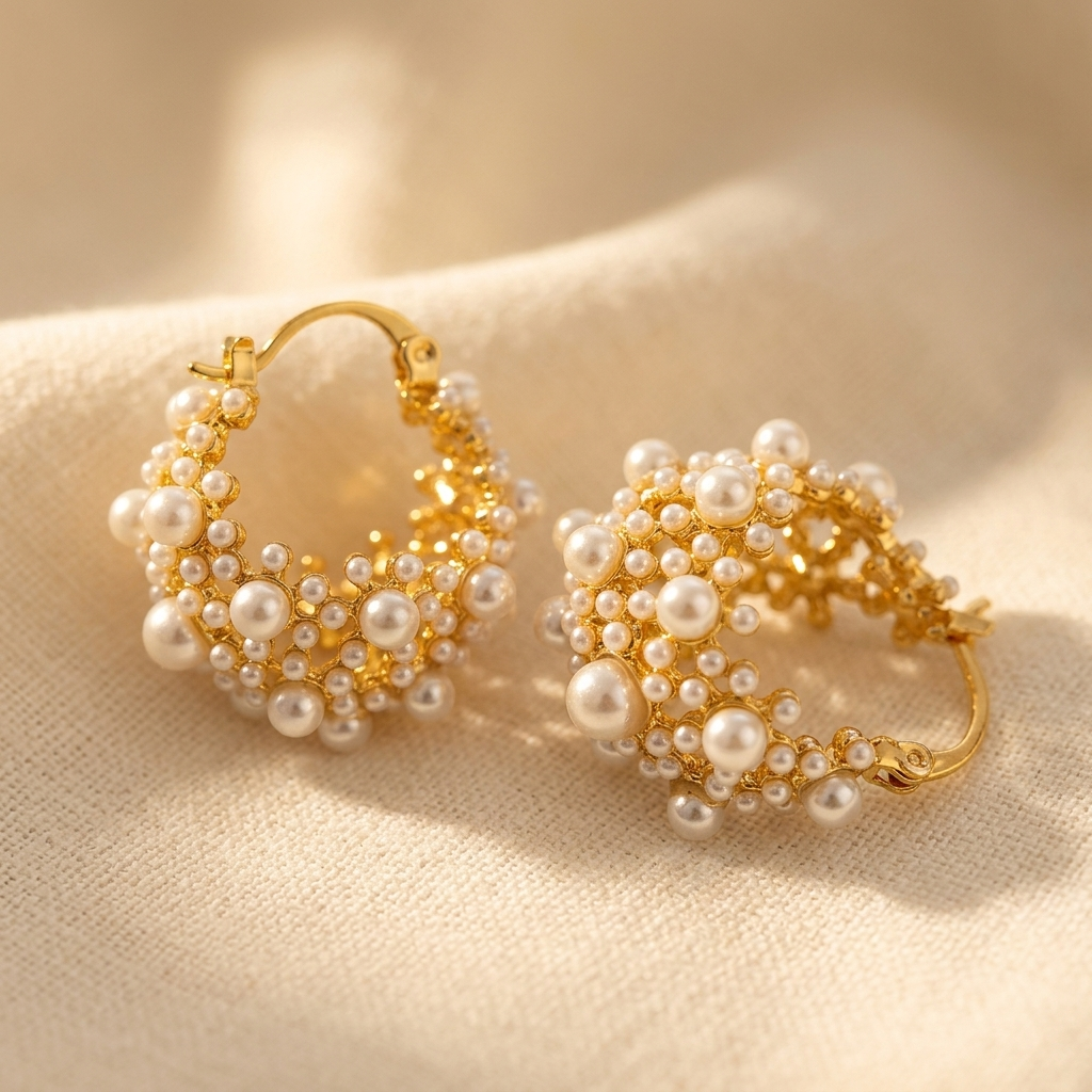 PENDIENTES VINTAGE PERLA RACIMO ARO