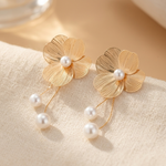 PENDIENTES VINTAGE ORO FLOR PERLA GOTA