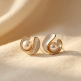 PENDIENTES ORO PERLA Y BLANCO ÉMAIL CLOU OREILLE