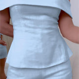 CONJUNTO DE DOS PIEZAS DE ALGODÓN Y LINO BLANCO