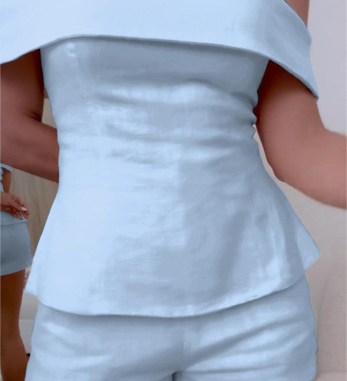 CONJUNTO DE DOS PIEZAS DE ALGODÓN Y LINO BLANCO