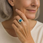 ANILLO VINTAGE AZUL ÓVALO PIERRE PLATA