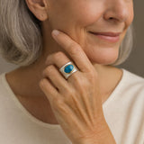 ANILLO VINTAGE AZUL ÓVALO PIERRE PLATA