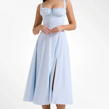 VESTIDO CON DETALLE DE CORSET Y CINTURA MARCADA