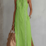 VESTIDO MIDI DE LINO CON CUELLO MAO - VALERINA MARBELLA