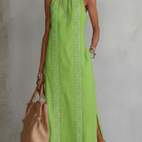 VESTIDO MIDI DE LINO CON CUELLO MAO - VALERINA MARBELLA