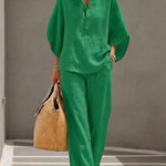 CONJUNTO DE ALGODÓN Y LINO CON MANGAS MURCIÉLAGO - VALERINA MARBELLA