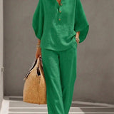 CONJUNTO DE ALGODÓN Y LINO CON MANGAS MURCIÉLAGO - VALERINA MARBELLA