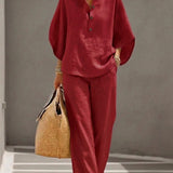 Mariel | Ensemble Coton Lin Manches Chauve-Souris Pantalon Large