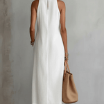 VESTIDO MIDI DE LINO CON CUELLO MAO - VALERINA MARBELLA