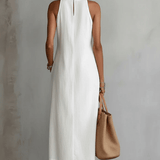 VESTIDO MIDI DE LINO CON CUELLO MAO - VALERINA MARBELLA