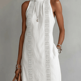 VESTIDO MIDI DE LINO CON CUELLO MAO - VALERINA MARBELLA