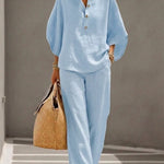 CONJUNTO DE ALGODÓN Y LINO CON MANGAS MURCIÉLAGO - VALERINA MARBELLA