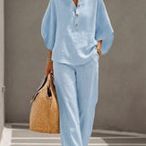 CONJUNTO DE ALGODÓN Y LINO CON MANGAS MURCIÉLAGO - VALERINA MARBELLA