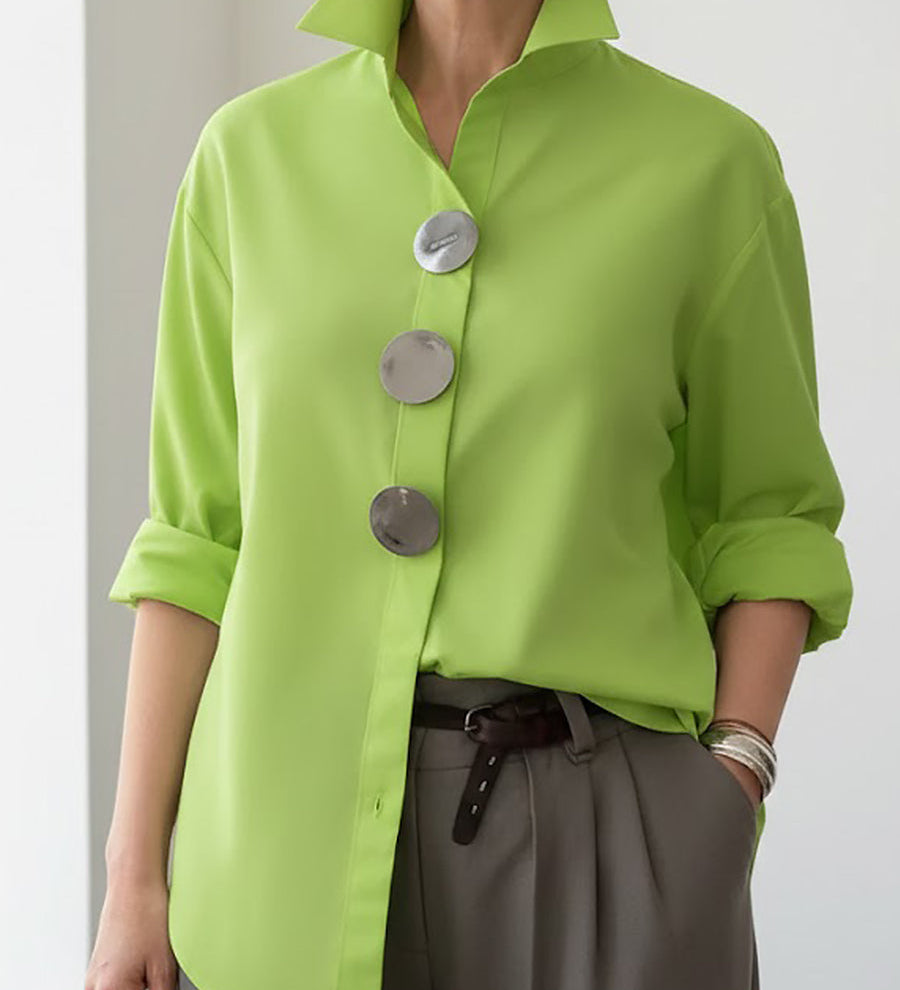 Womens Elegant Stand-collar Metal Buttons Cotton Linen Blouse