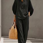 CONJUNTO DE ALGODÓN Y LINO CON MANGAS MURCIÉLAGO - VALERINA MARBELLA