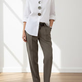 Womens Elegant Stand-collar Metal Buttons Cotton Linen Blouse