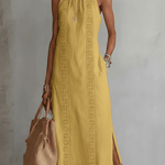 VESTIDO MIDI DE LINO CON CUELLO MAO - VALERINA MARBELLA