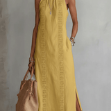 VESTIDO MIDI DE LINO CON CUELLO MAO - VALERINA MARBELLA