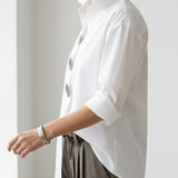 Womens Elegant Stand-collar Metal Buttons Cotton Linen Blouse