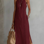 VESTIDO MIDI DE LINO CON CUELLO MAO - VALERINA MARBELLA