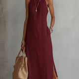 VESTIDO MIDI DE LINO CON CUELLO MAO - VALERINA MARBELLA