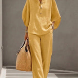 CONJUNTO DE ALGODÓN Y LINO CON MANGAS MURCIÉLAGO - VALERINA MARBELLA